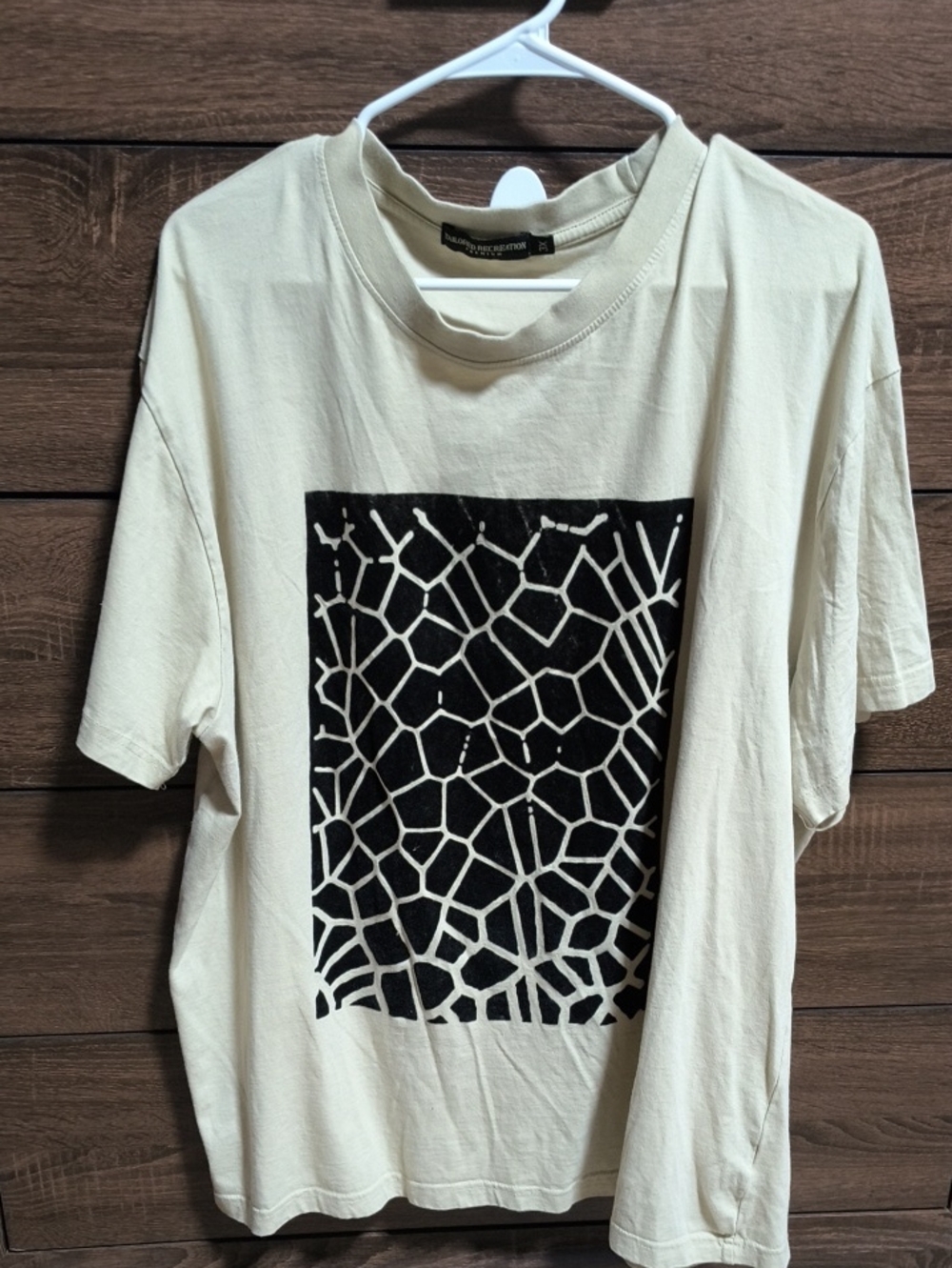 Men's Cream Short-Sleeve Graphic Tee with Black Mosaic Print